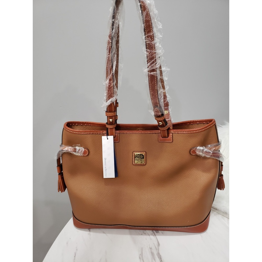 Dooney & Bourke Pebble Leather Double Strap Tassel Bag Caramel